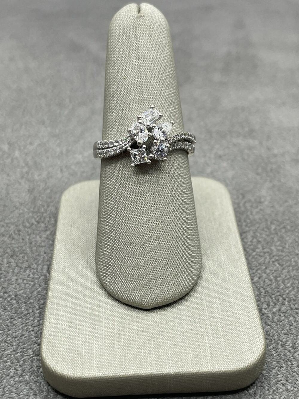 10K White Gold Multi-shaped Diamond Cluster Ring (14566)